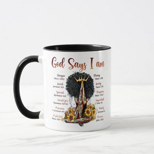 Taza Dios Dice Soy Mujer Cristiana Negra Melanina Sista (Izquierda)