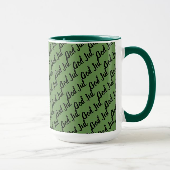 Taza Dios Jul—Feliz Navidad con escritura sueca en part (Derecha)