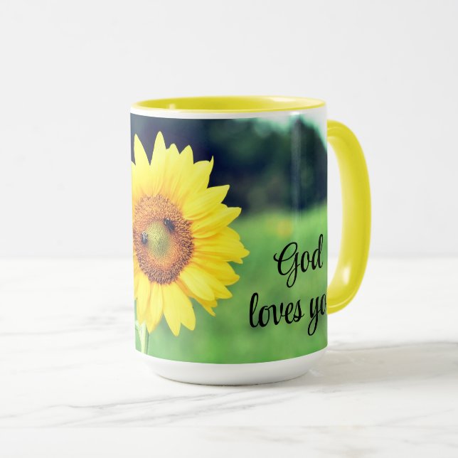 Taza Dios te ama el tazón de cerámica de girasol (Anverso derecho)