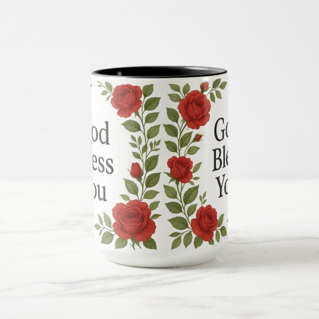 Taza Dios te bendiga Rosa floral religiosa (Centro)