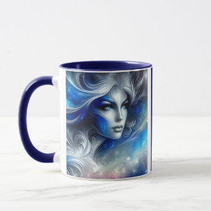 Taza Diosa Celestial Cabeza Azul Blanco Febrero -