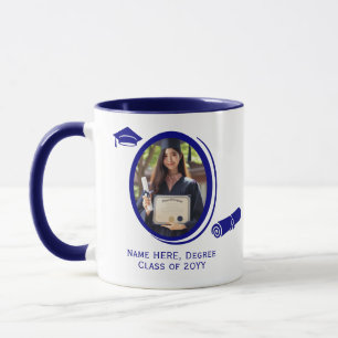 Taza Diploma moderno de 2 fotos y graduación y cápsula