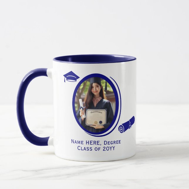 Taza Diploma moderno de 2 fotos y graduación y cápsula  (Izquierda)