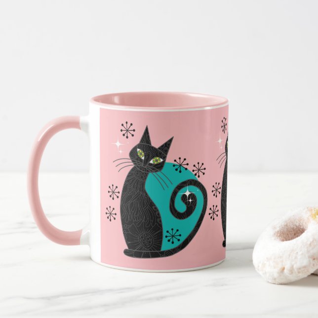 Taza Dirección Retro de Gato Atómico Moderno de Mediado (Con donut)