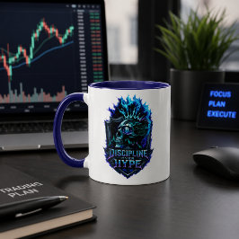 Taza Disciplina Sobre el Resplandor Azul Bitcoin Cripto