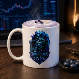 Taza Disciplina Sobre el Resplandor Azul Bitcoin Cripto