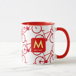 Taza diseñe su propia inicial con bicicletas rojas