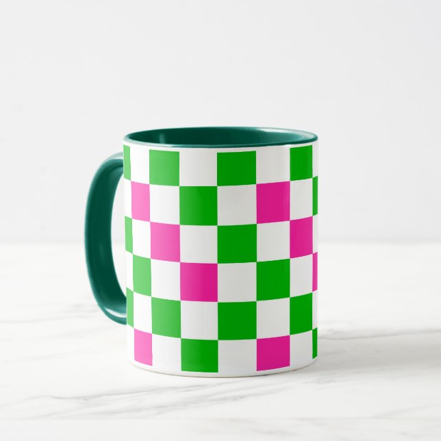 Taza Diseño a cuadros rosa blanco verde (Anverso izquierdo)