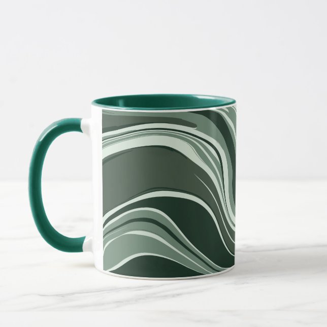 Taza Diseño abstracto de ondas esmeraldas (Izquierda)