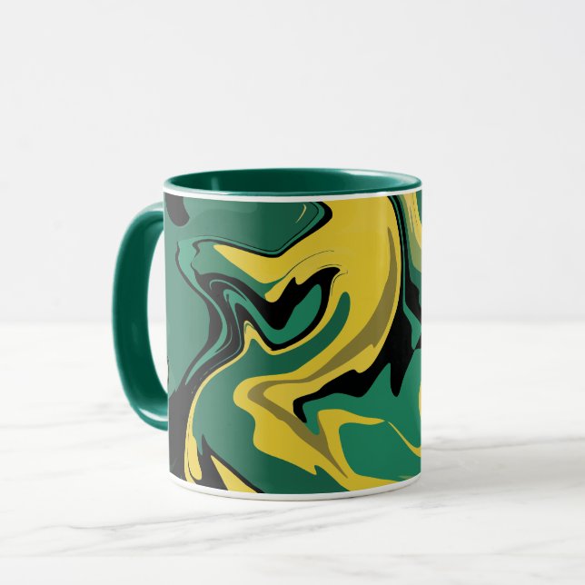 Taza Diseño abstracto verde y amarillo fluido (Anverso izquierdo)
