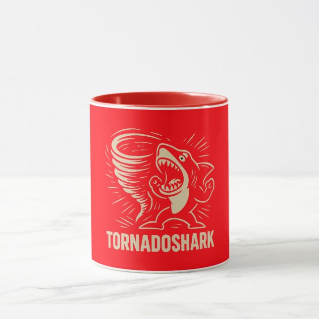 Taza Diseño artístico de tornado de tiburón feroz para  (Centro)