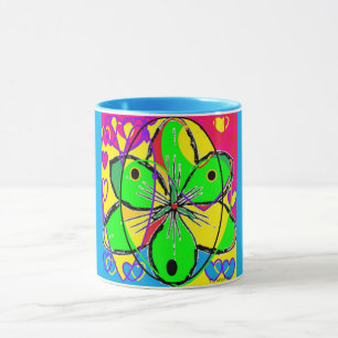 Taza Diseño artístico diseño azul amarillo verde flor