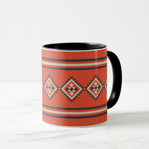 Taza Diseño azteca en colores naranja, beige y azul