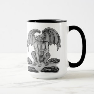 Taza Diseño blanco y negro del Gargoyle del Golem