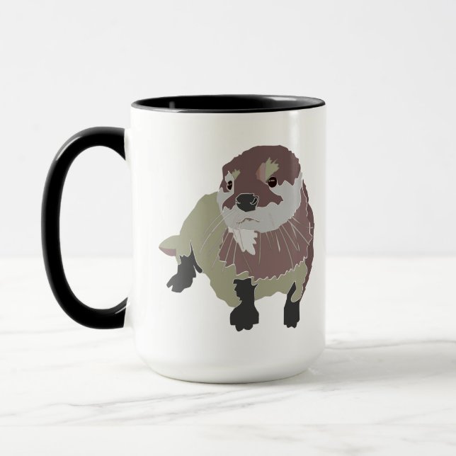 Taza diseño bonito de nutria Combo Mug, 15 oz (Izquierda)