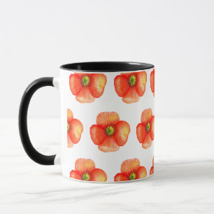 Taza Diseño de acuarela de Rosa de Naranja rojo