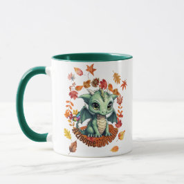Taza Diseño de adorable dragón verde “Otoño increíble d