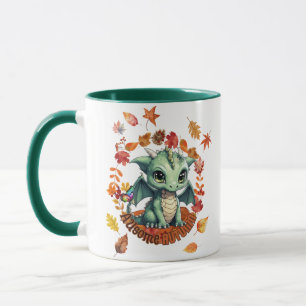 Taza Diseño de adorable dragón verde “Otoño increíble d