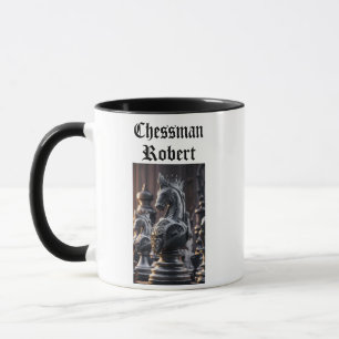 Taza Diseño de ajedrez Steampunk con nombre personaliza