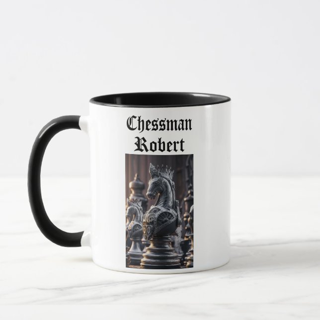 Taza Diseño de ajedrez Steampunk con nombre personaliza (Izquierda)