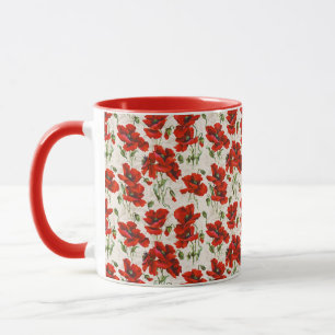 Taza Diseño de amapola roja vintage Art Nouveau