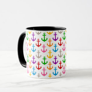 Taza Diseño de Ancla de Barco Colorida Blanco 