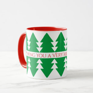 Taza Diseño de árbol de Navidad Simple Rojo Verde