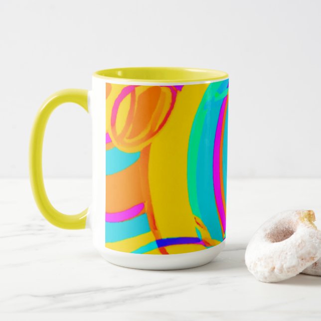 Taza Diseño de arte de patrón de neón eléctrico (Con donut)