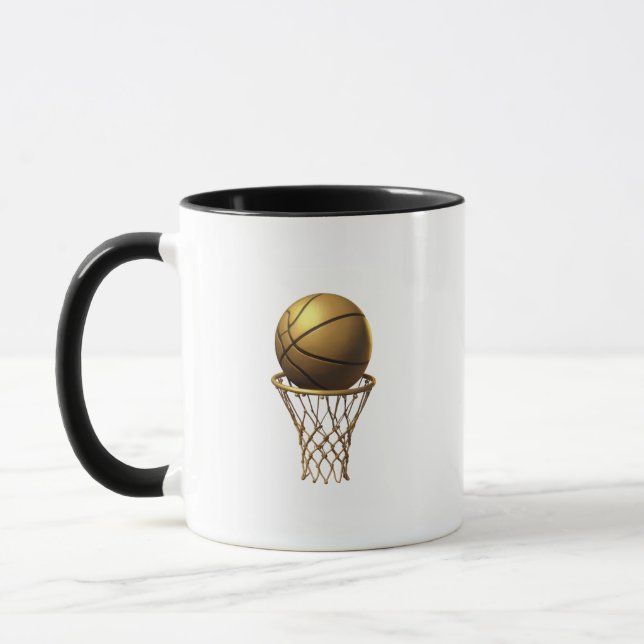 Taza Diseño de Baloncesto Dorado y Hoop (Izquierda)