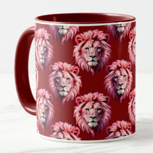 Taza Diseño de cabeza de león rosa granate