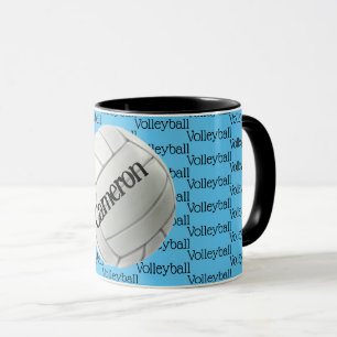 Taza Diseño de café de voleibol con barrido de texto