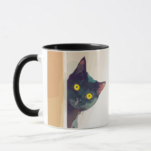 Taza Diseño de café para un gato de peeking lindo