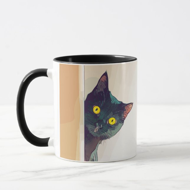 Taza Diseño de café para un gato de peeking lindo (Izquierda)