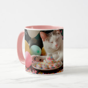 Taza Diseño de celebración de cumpleaños de gatos adora