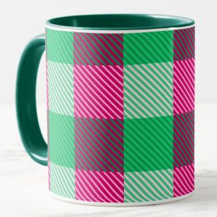 Taza Diseño de cheques de Gingham verde rosa
