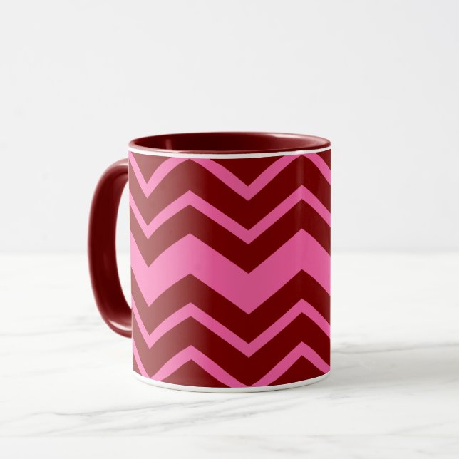 Taza Diseño de Chevron Zigzag Rojo Granate Rosa  (Anverso izquierdo)