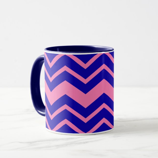 Taza Diseño de Chevron Zigzag Rosa Azul (Anverso izquierdo)