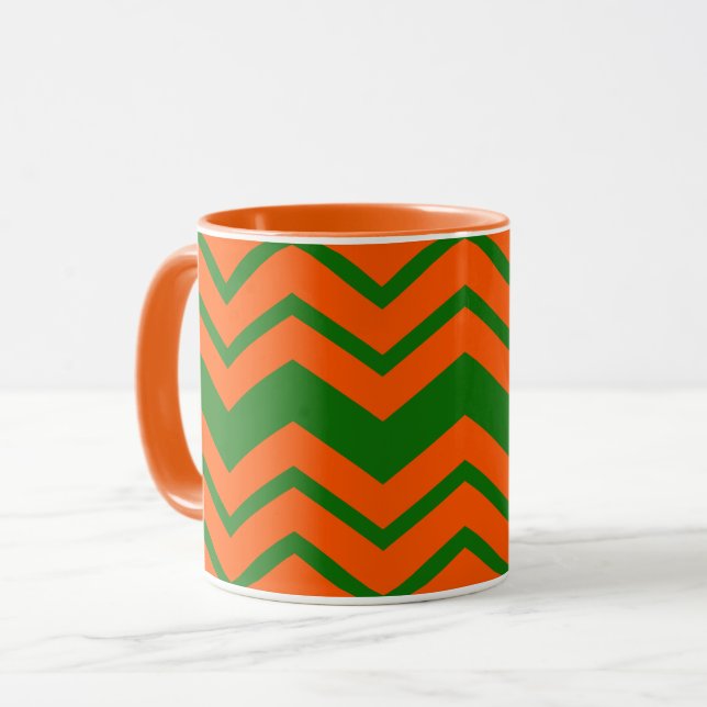 Taza Diseño de Chevron Zigzag Verde Naranja (Anverso izquierdo)