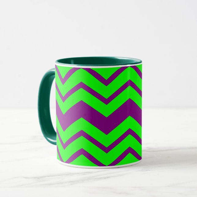 Taza Diseño de Chevron Zigzag Verde Púrpura (Anverso izquierdo)