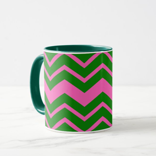Taza Diseño de Chevron Zigzag Verde Rosa (Anverso izquierdo)
