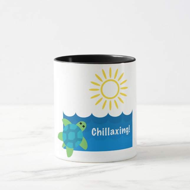 Taza Diseño de Chillaxing Turtle - Mug Combo Negro de 1 (Centro)
