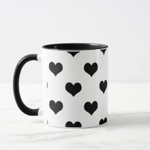Taza Diseño de corazones adorables en negro sobre blanc
