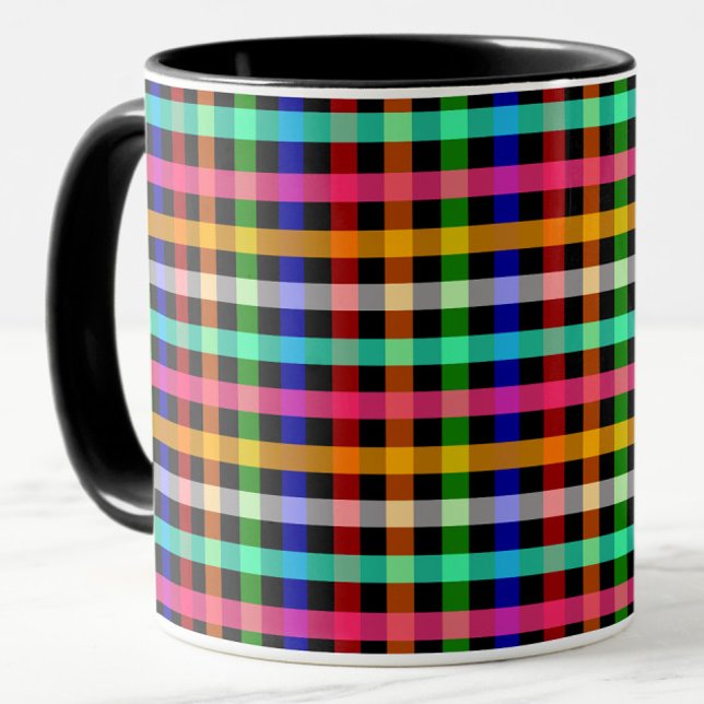 Taza Diseño de cuadro gingham vibrante y colorido (Subido por el creador)