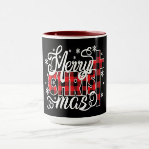 Taza Diseño de cuadros CHRIST con cruz y copos de nieve