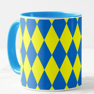 Taza Diseño de cuadros de arlequín azul y amarillo