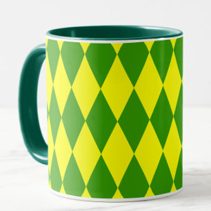 Taza Diseño de cuadros de arlequín verde amarillo