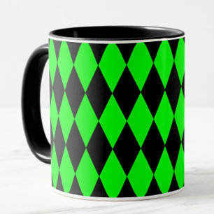 Taza Diseño de cuadros de diamantes de arlequín negro v