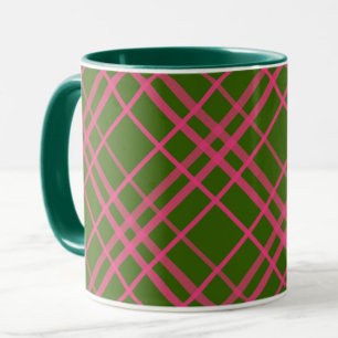 Taza Diseño de cuadros de rosa sobre verde con líneas