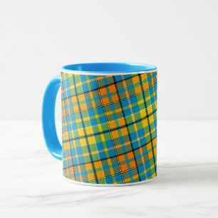 Taza Diseño de cuadros escoceses azul amarillo naranja