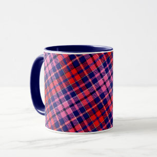 Taza Diseño de cuadros escoceses azul marino rojo rosa